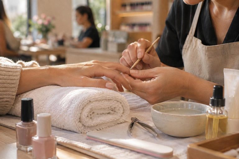 découvrez ce qu’inclut une manucure complète : mise en forme des ongles, soin des cuticules, hydratation et pose de vernis.